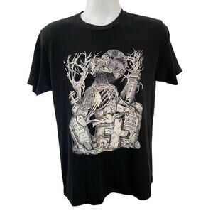 Lift Weights Drink Blood Tee Horror Graveyard Scene Black Size Small 20x28